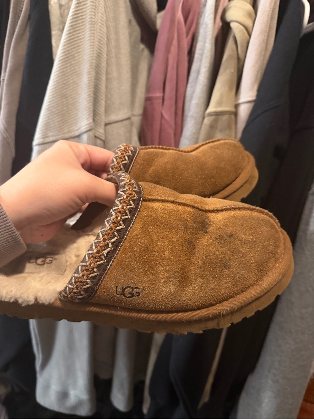 UGG Chestnut Suede Slip-On Shearling Clog